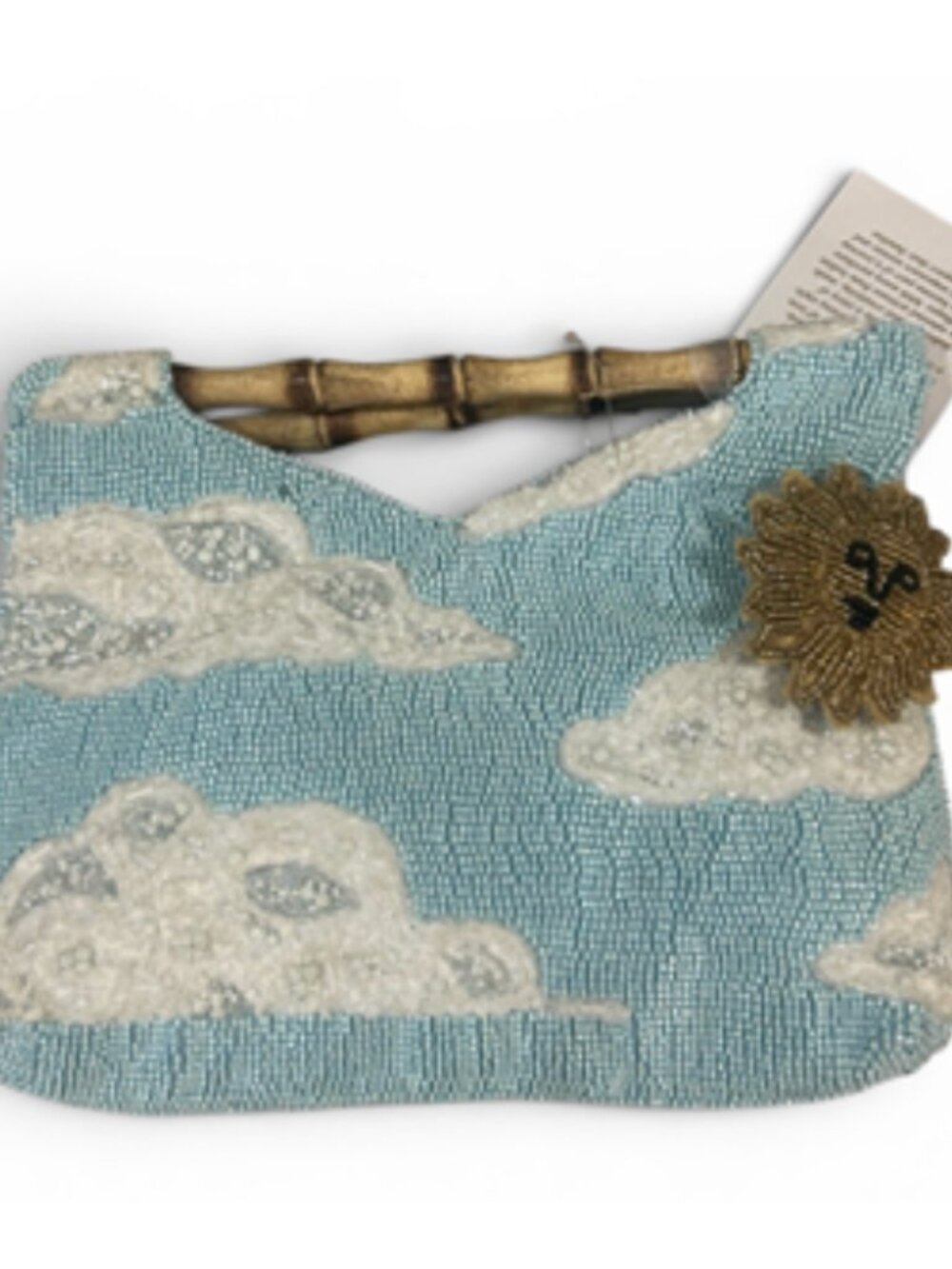 New Release Handcrafted in India Beaded Bag Clouds Sun Charm Bamboo Handles NWT - Picture 2 of 7